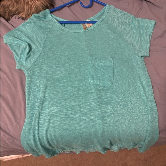 chenault blouse top Turquoise Women’s Short Sleeve Front Pocket Round Neck XL - Picture 1 of 9